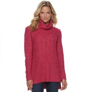 Women's Pink Cable Knit Cowl Soft Tunic Sweater #1109